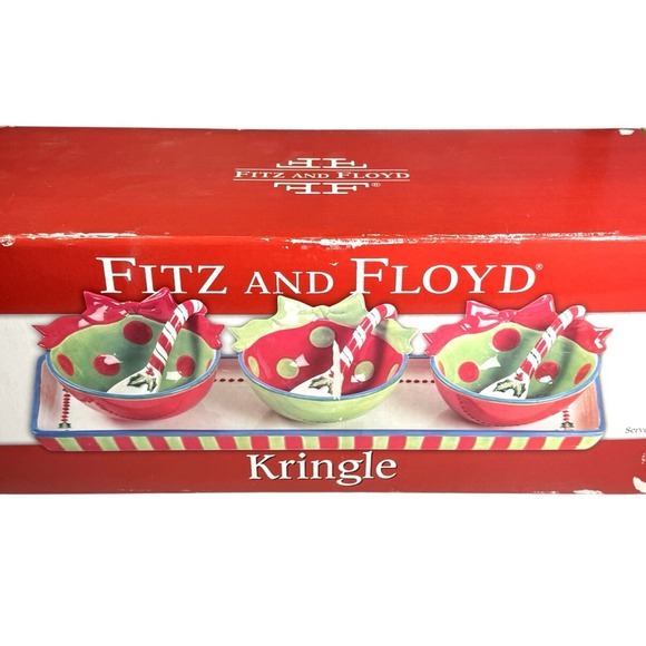 Fitz And Floyd Kringle Server, Christmas Serving Set, Candy Bowls,‎ Holiday Tray - Picture 1 of 9